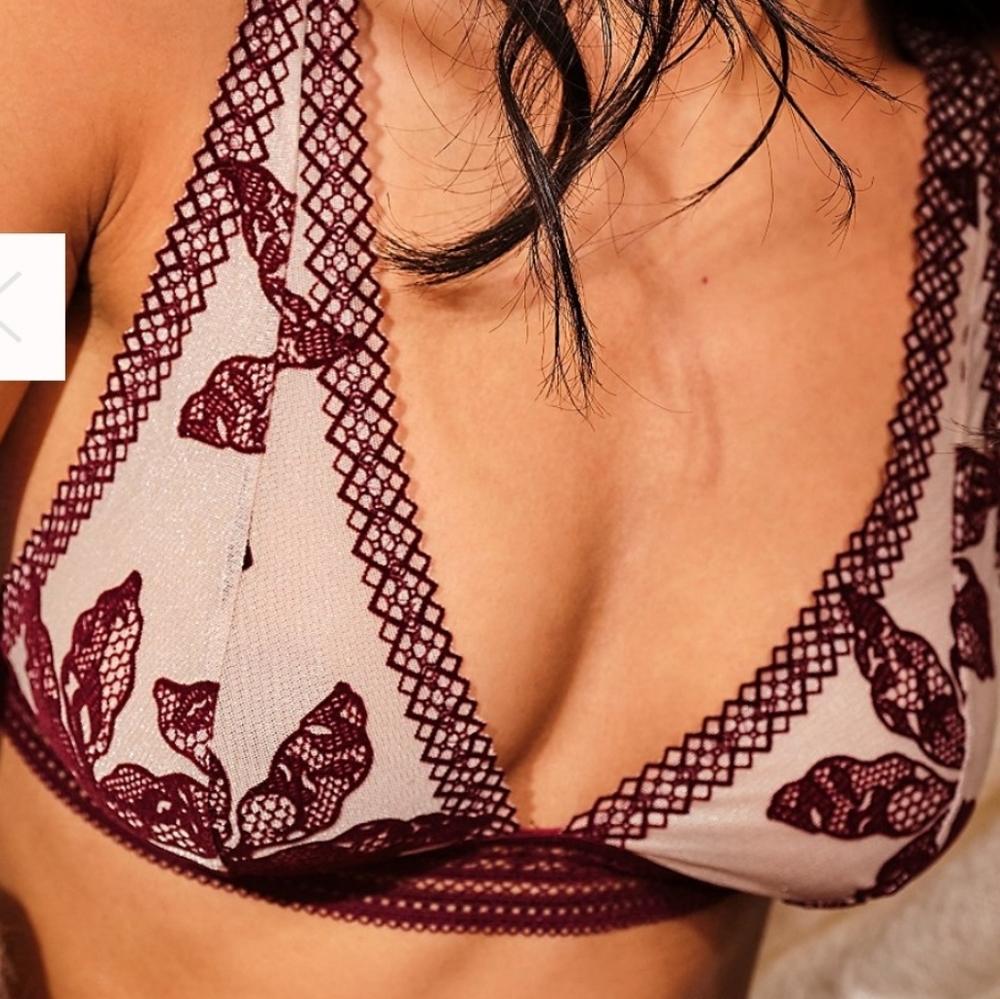 Free People Maroon and Cream Lace Bralette